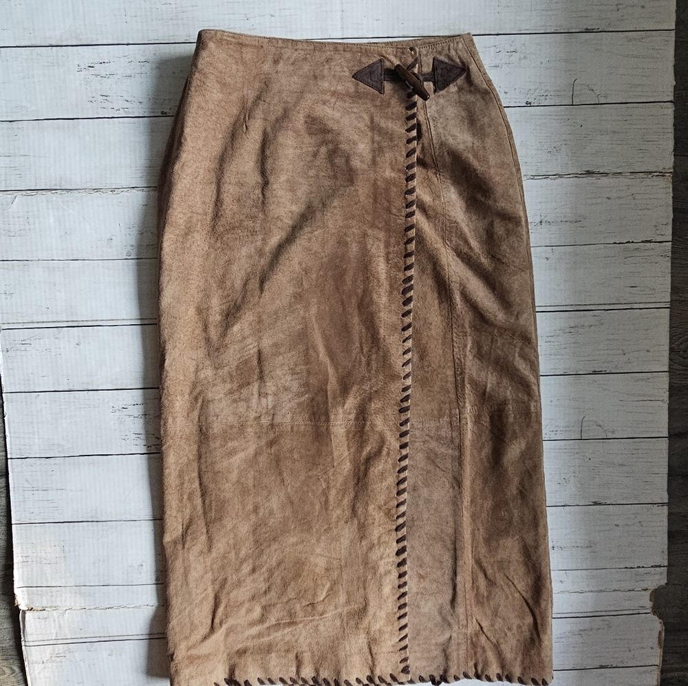 Vintage Lew Magram 100% Leather Skirt Size 10/28"‎ Waist